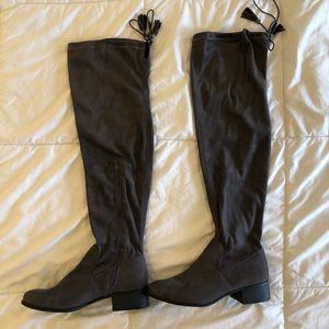 Grey thigh high boots